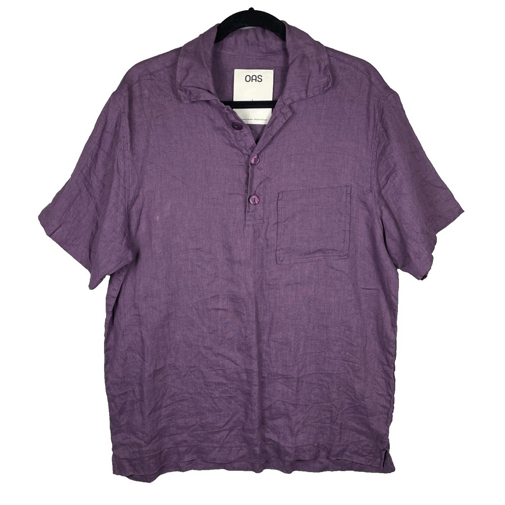 OAS The Plum Girona Shirt Mens Large Purple Linen Short Sleeve Button Up Beachy